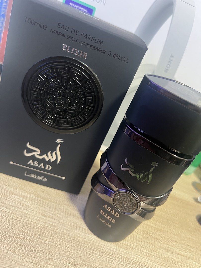 Authentic Lattafa Asad Elixir Eau de Parfum 100ml (Category: Fragrance & Deodorants) located in Cavite. Submitted by kairaf (Listing ID 1441174354, Image 1). Description: Almost BNEW, just tested. - Lattafa Asad Elixir Eau de Parfum - 100ml bottle - Natural spray - Made in UAE - Batch code and expiry date on box - Note: Slight residue around the spray nozzle NEGOTIABLE RFS: BOUGHT INCORRECTLY.