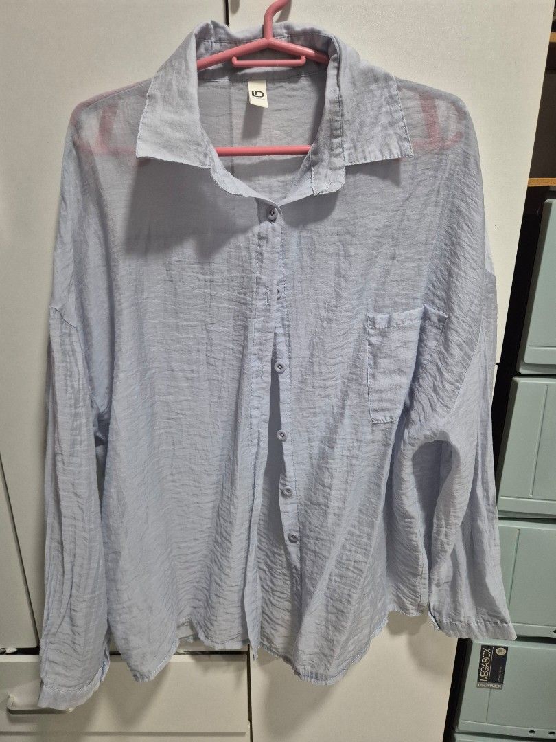 LD Star Quality Light Blue Wrinkled Button-Up Shirt (Category: Coats, Jackets and Outerwear) located in Batangas. Submitted by marthy2009 (Listing ID 1441244722, Image 1). Description: - Light blue button-up shirt from LD Star Quality. - Features a unique wrinkled texture. - Casual style, ideal for everyday wear. - Versatile and easy to style for various looks..
