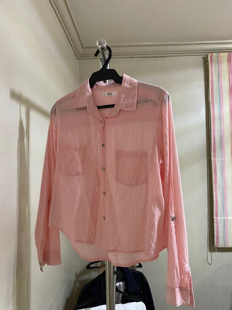 Mango Pink Striped Long Sleeve Shirt (Category: Shirts) located in Caloocan City. Submitted by beaglenose (Listing ID 1441299817, Image 1). Description: - Cute pink and white stripes - Brand: Mango - Long sleeves with button cuff details - Two chest pockets - Lightweight material, perfect for warm weather - Easy to dress up or down.