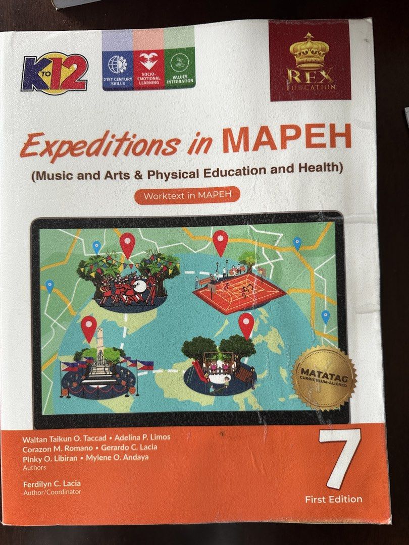 MAPEH 7( Expeditions in MAPEH) (Category: Textbooks) located in Bulacan. Submitted by bookmomma (Listing ID 1441167313, Image 1). Description: Please read before buying: - with self-adhesive book cover - with name marks in the inner cover page and upper book block - with watermarks but pages are all intact - with 5 pages highlights SF: - lbc cop/j&t - if lalamove and other rider apps alike, please make sure buyer will be the one to book. DM for o
