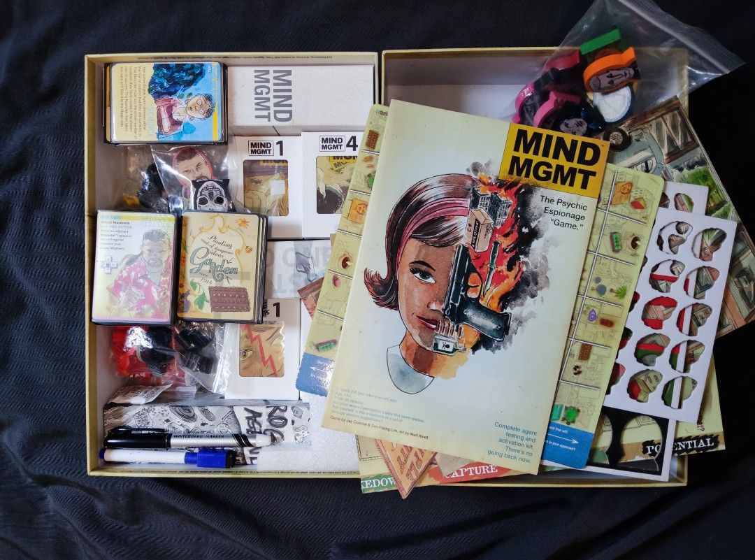 MIND MGMT The Psychic Espionage Game Board Game (Category: Board Games & Puzzles) located in Valenzuela. Submitted by unravelled (Listing ID 1441278616, Image 2). Description: - MIND MGMT board game: The Psychic Espionage Game - All components complete - Opened and played several times but still in good condition -Retail version with upgraded official deluxe wooden tokens -Some Shift boxes have been opened already but have since been reset so no 