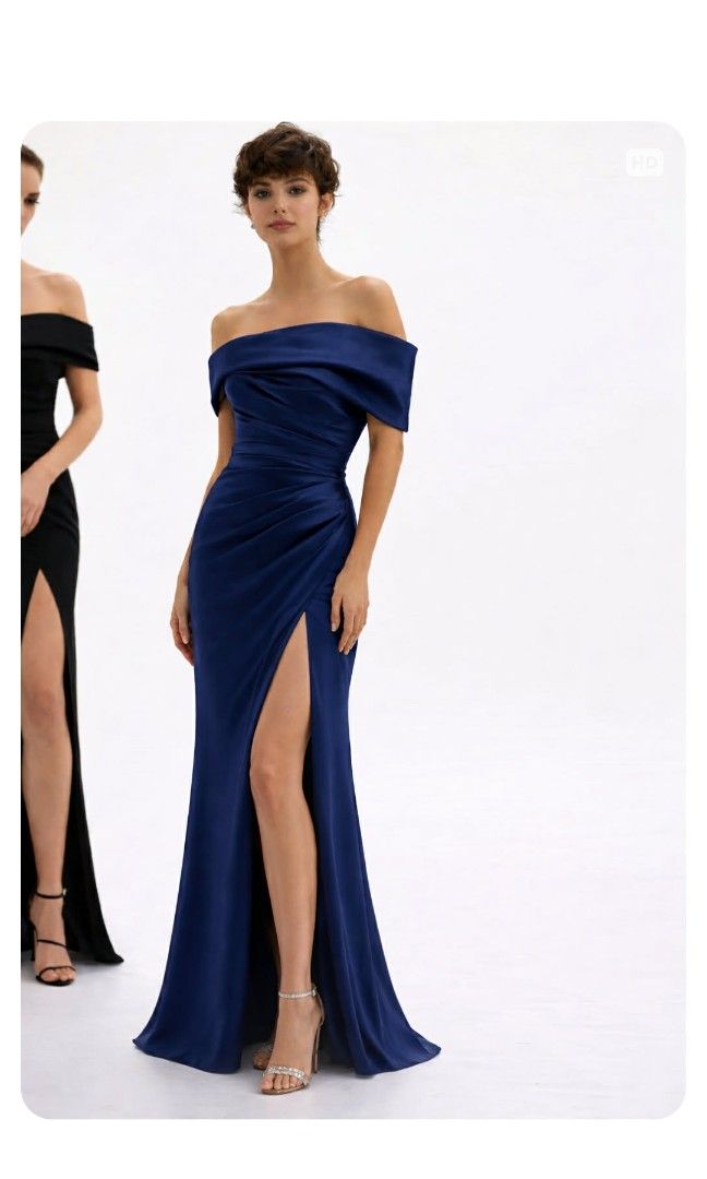 Navy Blue Off-Shoulder Evening Gown with High Slit (Category: Evening dresses & gowns) located in Manila. Submitted by changingseasons_et.al (Listing ID 1441199532, Image 2). Description: ☘️Custom-made by Dandy Temporosa. ☘️Navy blue off-shoulder gown. ☘️Features a flattering ruched bodice and a daring high slit. ☘️Perfect for formal events, weddings, or galas. ☘️Comfortable to wear and makes a statement. Worn once for an event. ☘️ ☘️Selling it a