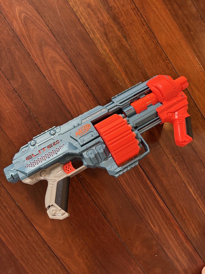 Nerf Elite 2.0 Shockwave Blaster Toy Gun (Category: Toys & Games) located in Singapore. Submitted by jesswt (Listing ID 1441249054, Image 1). Description: - Nerf Elite 2.0 Shockwave blaster - Features a rotating drum for ample dart capacity - Perfect for games and active play - pick up from Meyer Playground .