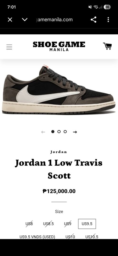 Nike Air Jordan 1 Low Travis Scott (Category: Sneakers) located in Quezon City. Submitted by kuya.luxsneakers_172_949 (Listing ID 1441241289, Image 2). Description: - Travis Scott Jordan 1 Lows - Classic brown and black colorway - Includes light grey laces - Essential for sneaker collectors - Ideal for everyday casual style.