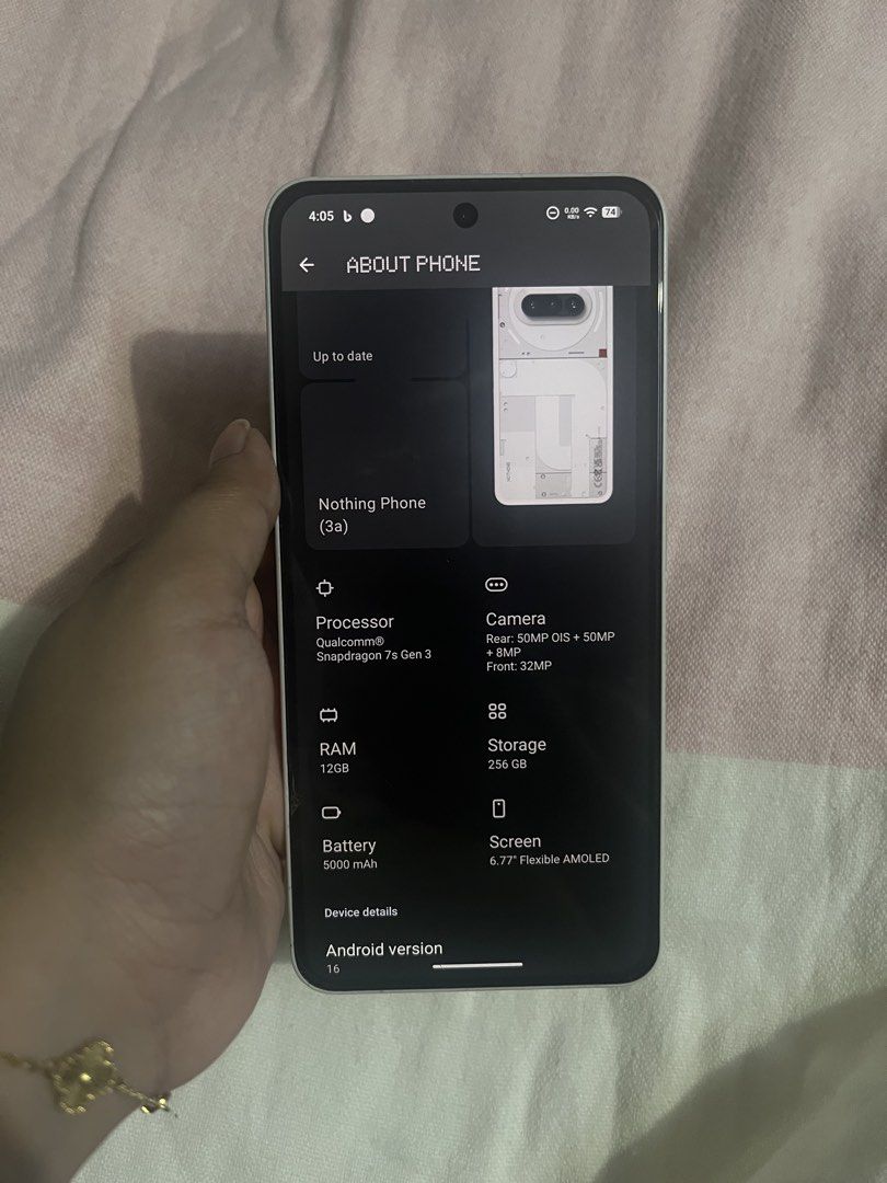 Nothing Phone 3a (Category: Android Others) located in Caloocan City. Submitted by jandrea00 (Listing ID 1441247865, Image 1). Description: Price is NEGOTIABLE. Please see first photo for device info. 9months old RFS: got a new phone already Price is negotiable Issue: minimal scratches as you can see sa 4th photo. Nahirapan pa ako picturan kasi di siya kita agad sa camera. Hindi siya mapapansin unless you will look closely. If nakalagay yung case