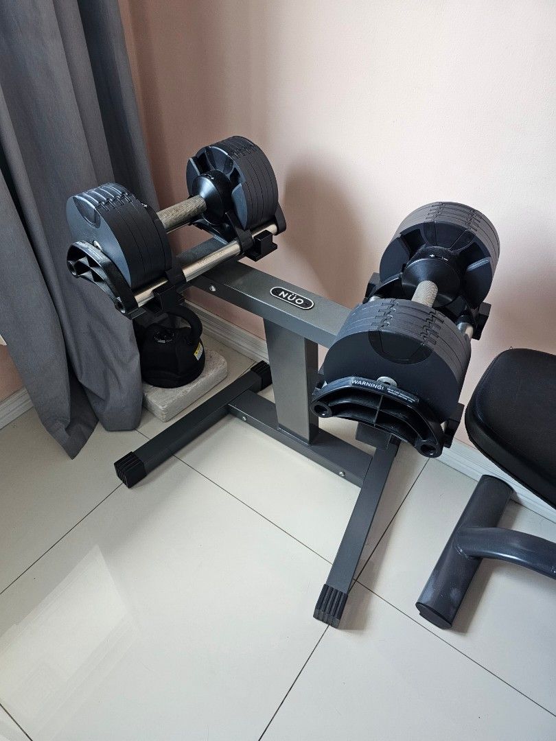 NUO Nuobell 20kg Adjustable Dumbbell Pair with Rack (Category: Weights & Dumbbells) located in Davao. Submitted by olxph_929777279 (Listing ID 1441285885, Image 2). Description: - NUO Nuobell 2 to 20kg adjustable dumbbells - Includes convenient rack - Effortlessly adjust weight for your workout - Ideal for home gym setup - Selling due to equipment upgrade - Pick up only.