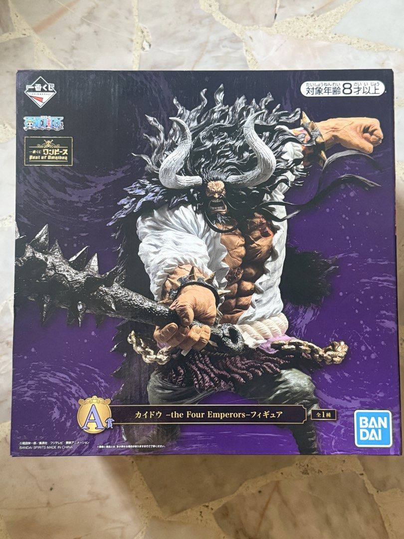 One Piece Kaido The Four Emperors Figure Bandai Ichiban Kuji (Category: Toy Figures) located in Singapore. Submitted by mazpanda (Listing ID 1441268929, Image 1). Description: - One Piece Kaido Figure - Ichiban Kuji 'Best of Omnibus' A Prize - Detailed sculpt of the Emperor of the Sea - Comes in original box - Ideal for collectors and One Piece enthusiasts.