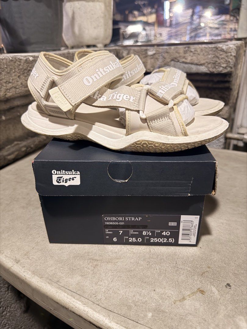 Onitsuka Tiger OHBORI STRAP Sandals Beige (Category: Sandals) located in Pasig City. Submitted by cmemo (Listing ID 1441290176, Image 1). Description: - Brand: Onitsuka Tiger - Model: OHBORI STRAP - Color: Beige - Size: 7 US Women's / 25.0cm - Condition: Comes with original box - Features: Comfortable and stylish, ideal for everyday wear and summer..