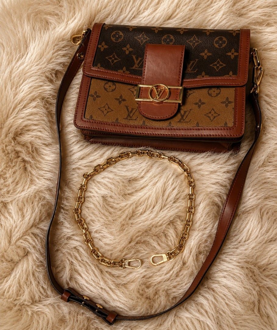 Preloved Authentic Louis Vuitton Dauphine Reverse Monogram Canvas MM Shoulder Bag (Category: Luxury Bags & Wallets) located in Cebu City. Submitted by Mikaelas (Listing ID 1441358537, Image 3). Description: For Sale: Preloved Authentic Louis Vuitton Dauphine Reverse Monogram Canvas MM Shoulder Bag ✅️ 💯% authentic ✅️ made of genuine leather ✅️ slightly used; was used only a few times on special occasions ✅️ with minimal but negligible sign of use