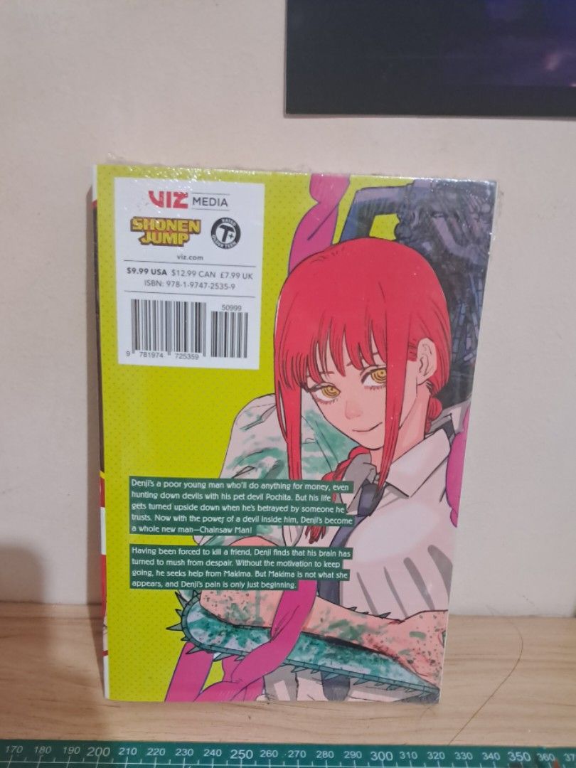 pre-loved chainsaw man manga volume 4, 10 (Category: Comics & Manga) located in Caloocan City. Submitted by sheepwrasse (Listing ID 1441235690, Image 3). Description: volume 10 is still plastic-sealed volume 4 has minor yellowing on the page edges both official, bought from fully booked 400 each, price negotiable if bought together rfs: duplicate vols MOP: GCash.
