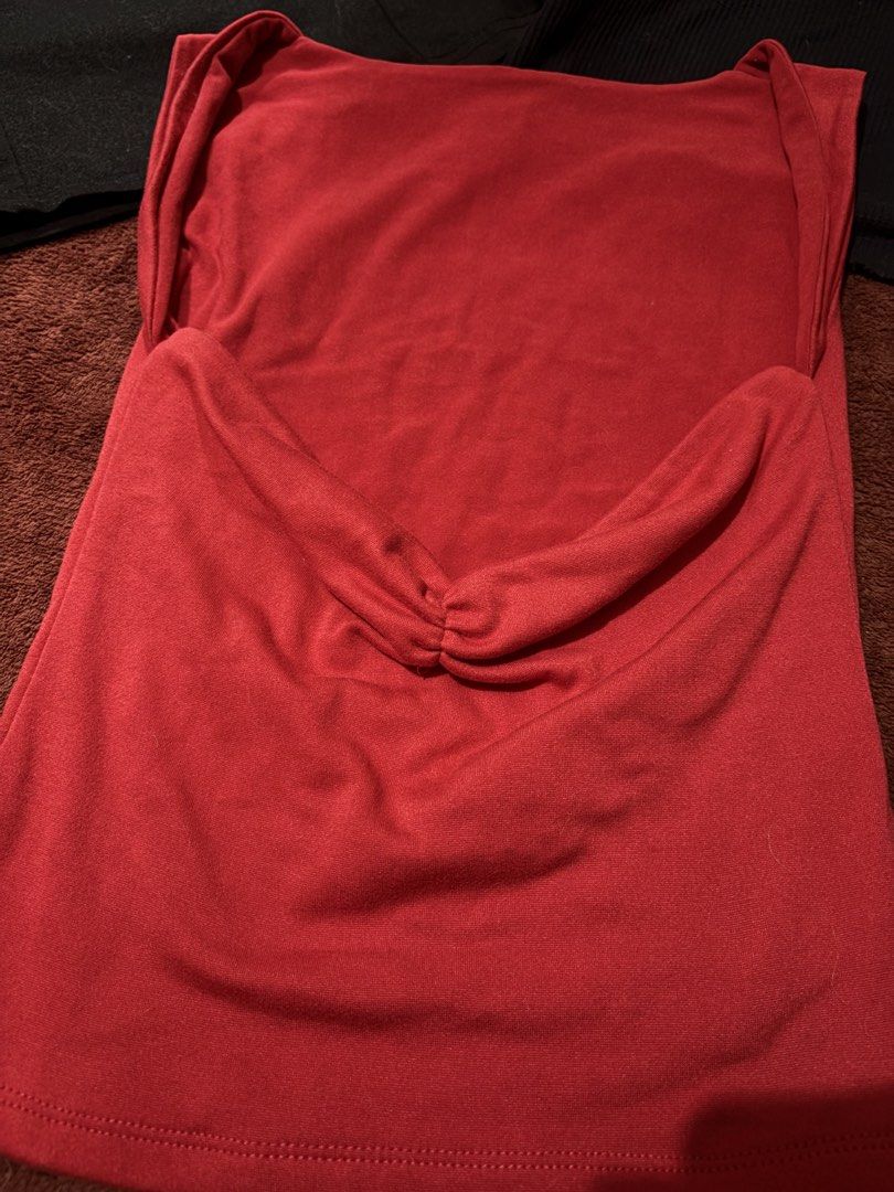 Red Twist Front Top & Black Tops Bundle (Category: Blouses) located in San Juan City. Submitted by helpabaddietodecclutter (Listing ID 1441326778, Image 2). Description: - Bundle of three tops - Includes: 1 red twist-front top, 1 black ribbed tank top, 1 black strapless top - Made from soft, stretchy fabric - Versatile for layering or wearing solo.