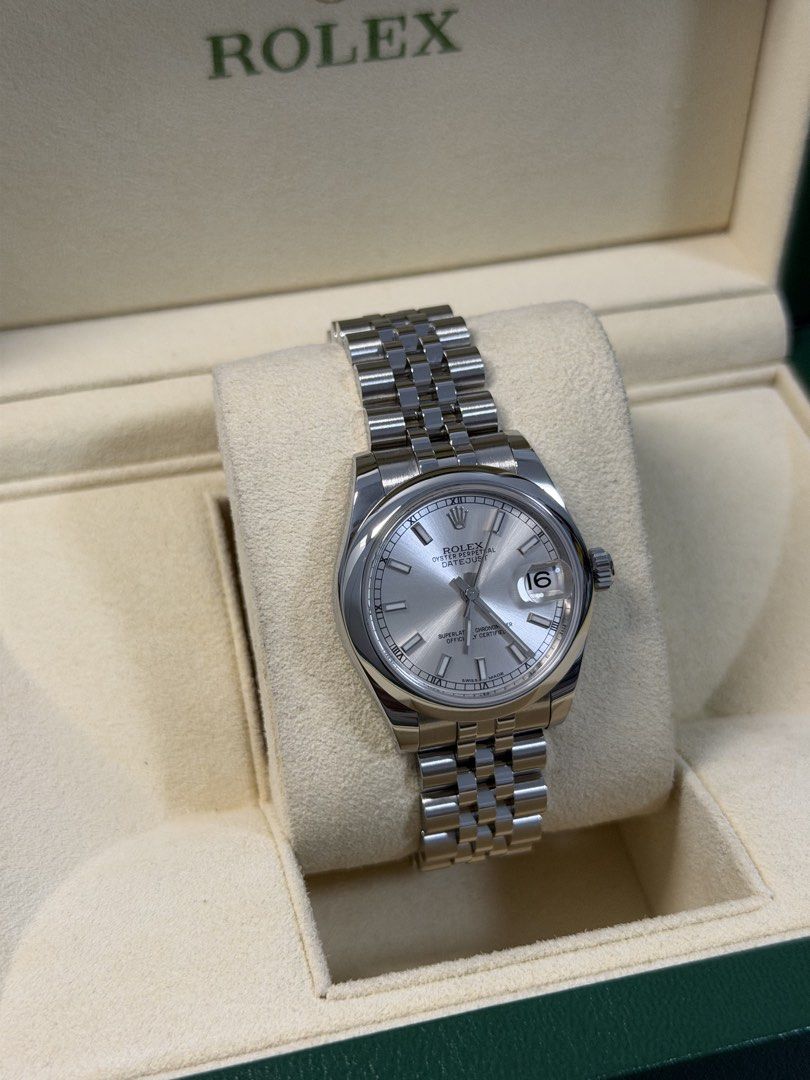 Rolex Datejust 31 Silver Dial Jubilee Bracelet (Category: Luxury Watches) located in Manila. Submitted by rhyswatchphil (Listing ID 1441302885, Image 2). Description: Rolex Datejust 31 Silver Jubilee 178240 Year 2018 Full set Condition 9.8/10 San Juan City/New Manila QC On hand 550,000.
