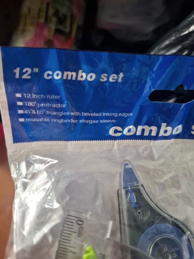 Ruler and Correction Tape Set (Category: Stationery & School Supplies) located in Quezon City. Submitted by an.marie (Listing ID 1441270480, Image 3). Description: - 12" Ruler - 180° Protractor - 45° & 60° Triangles - Correction Tape Dispenser with beveled inking edge - Clear, durable material for precise drawing - Reusable ringbinder storage sleeve - Perfect for students and artists.
