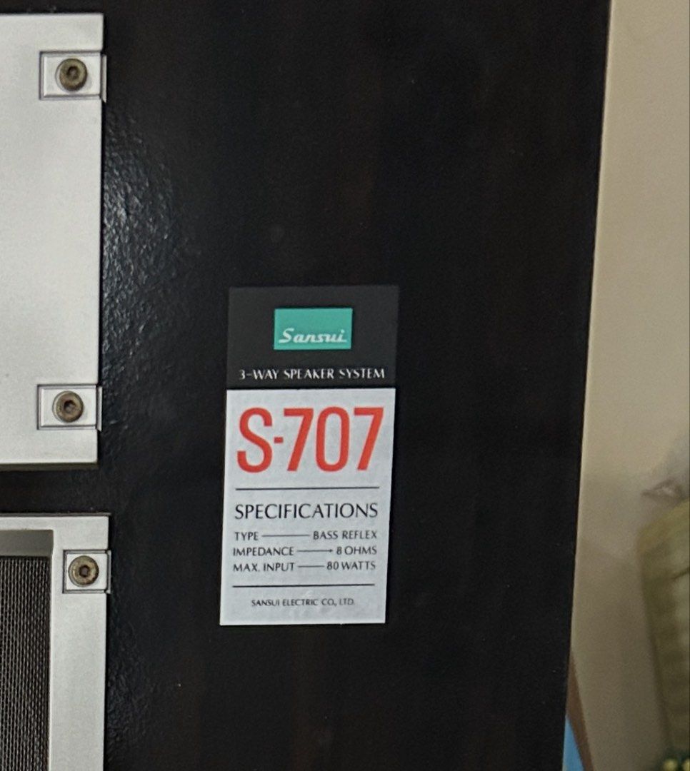 Sansui S-707 3-Way Speaker System (Category: Soundbars, Speakers & Amplifiers) located in Caloocan City. Submitted by guitara1822 (Listing ID 1441254486, Image 3). Description: - Sansui S-707 Speakers - Type: 3-way bass reflex system - Impedance: 8 ohms - Max Input Power: 80 watts - Delivers great sound for your audio setup - Feel free to ask questions!.