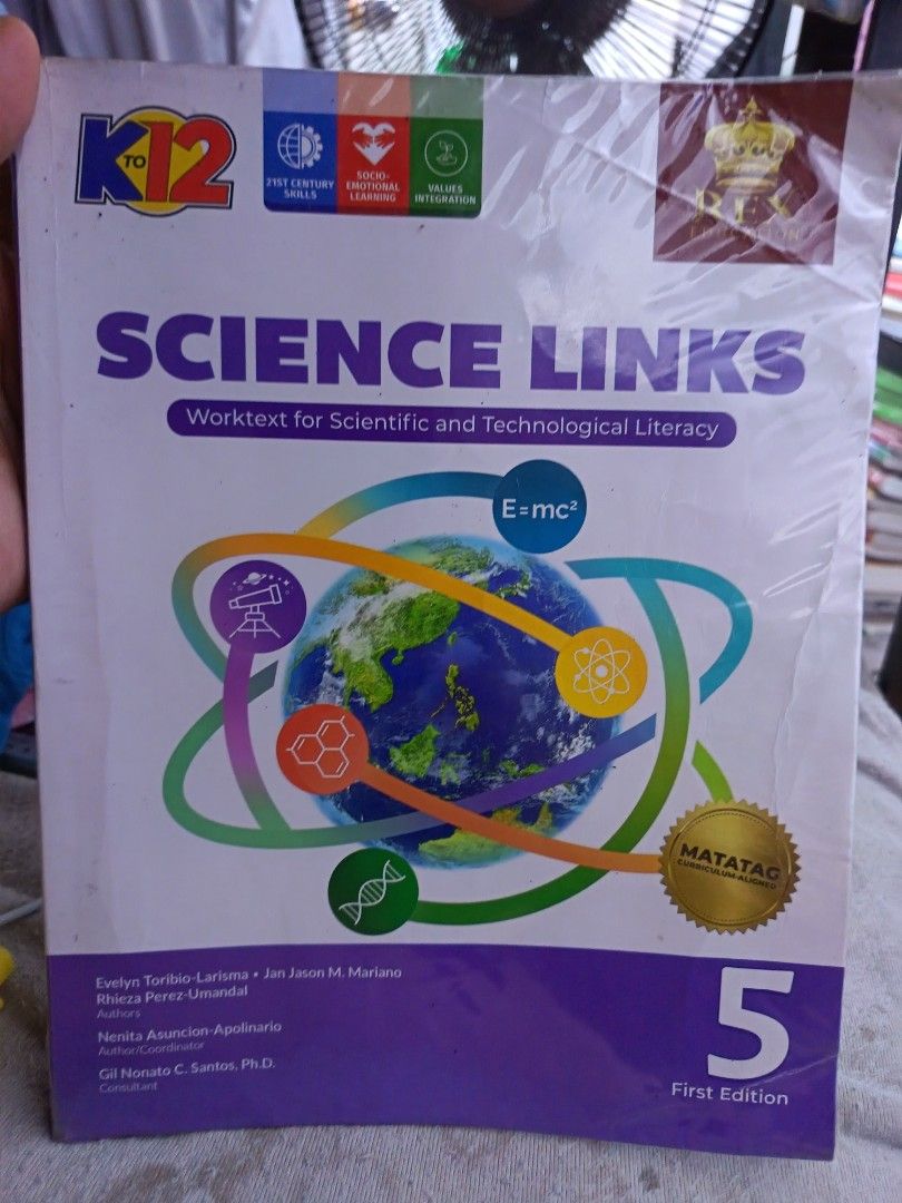 Science Links 5 Worktext for Scientific and Technological Literacy 2025 (Category: Textbooks) located in Manila. Submitted by mookiemonster (Listing ID 1441357990, Image 1). Description: - Science Links Worktext for Scientific and Technological Literacy - Grade 5, First Edition - Published by Rex Book Store - Reprinted January 2025 - ISBN: 978-621-04-5175-7 - Worktext Code: 02-SB-00255-0 - Please check photos for more details. - 2025 - minimal wr