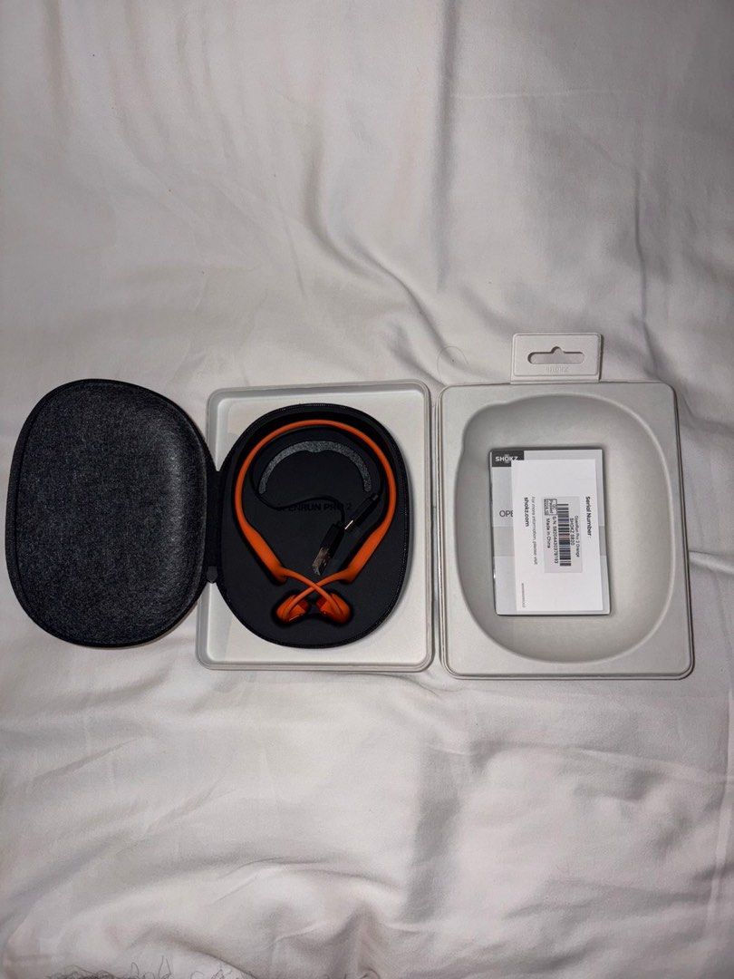 Shokz Open Run Pro 2 Earphones (Category: Earphones) located in Muntinlupa City. Submitted by lucaslovesburgers (Listing ID 1441322658, Image 1). Description: Shokz Open Run Pro 2 Earphones Used only three times Color: Orange Delivery: Grab/Lalamove Payment: Gcash.