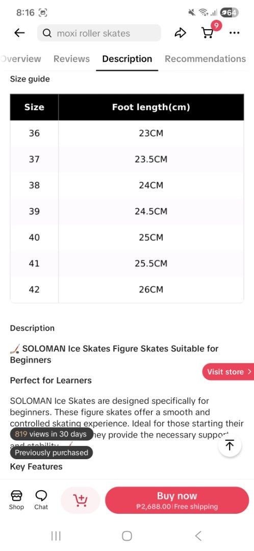 SOLOMAN Ice Skates Figure Skates for Beginners (Category: Skates, Rollerblades & Scooters) located in Quezon City. Submitted by princessarugay (Listing ID 1441158119, Image 3). Description: Just finished my LTS classes. I'm size 6 for running shoes. NEGOTIABLE!! - White SOLOMAN ice skates - Designed for beginners - Ensures a smooth and controlled skating experience - Provides essential support for new skaters.