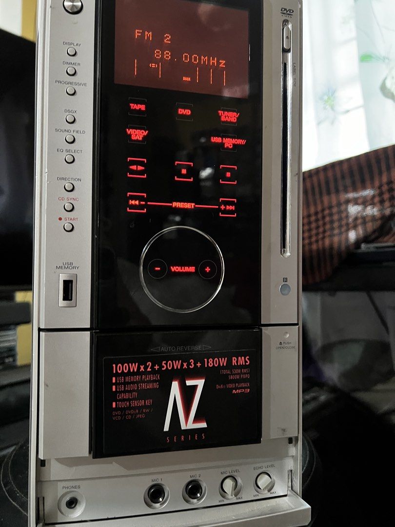 Sony AZ Series DVD Home Stereo System with USB (Category: Soundbars, Speakers & Amplifiers) located in Calamba. Submitted by proxima79 (Listing ID 1441170060, Image 3). Description: NOTE - UNIT and REMOTE only no speakers Issues : POWER ONLY audio not tested due to special speaker socket TAPE/CD not working for restoration / FM working /Remote control working all buttons and function Specs: - Sony AZ Series Home Stereo System - Plays DVD, CD, MP3