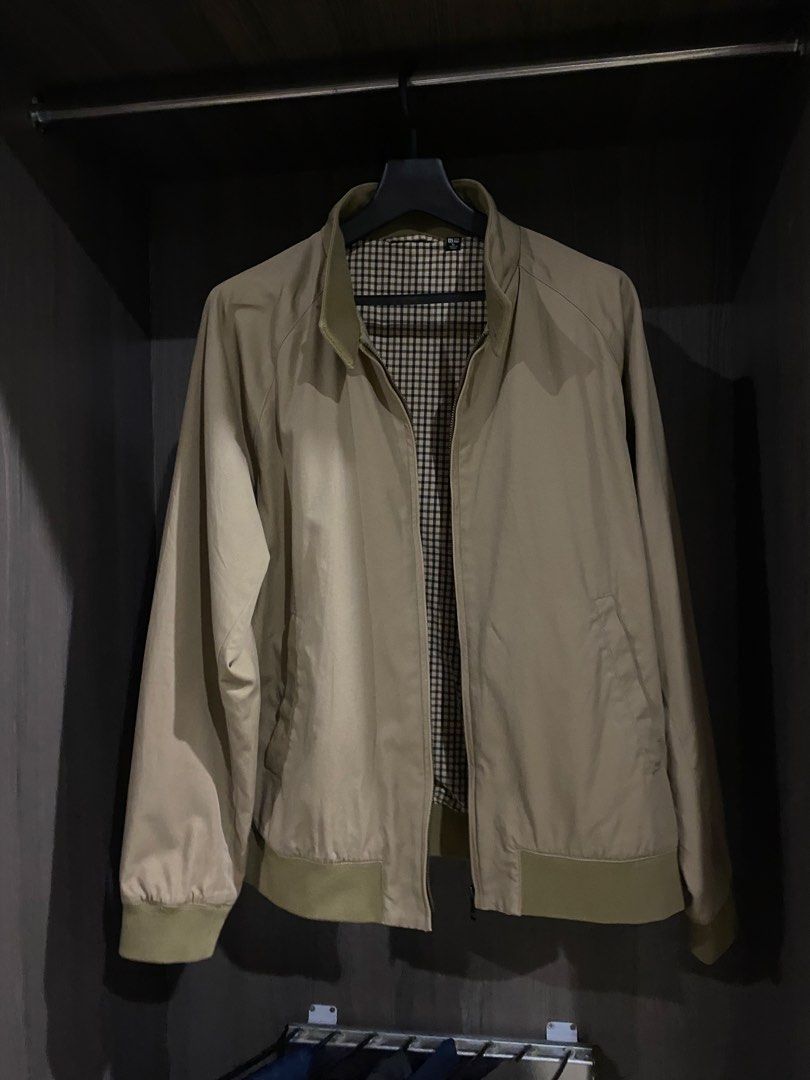 Uniqlo Harrington Jacket (size L) (Category: Coats, Jackets and Outerwear) located in Cavite. Submitted by askingryan (Listing ID 1441373876, Image 2). Description: Uniqlo - Timeless beige jacket - Classic Harrington collar - Stylish checkered lining - Zip-up front with button collar closure - Ribbed cuffs and hem for a comfortable fit - Versatile for layering over any outfit.