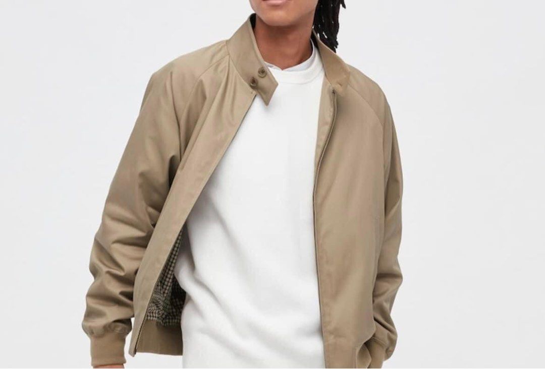 Uniqlo Harrington Jacket (size L) (Category: Coats, Jackets and Outerwear) located in Cavite. Submitted by askingryan (Listing ID 1441373876, Image 3). Description: Uniqlo - Timeless beige jacket - Classic Harrington collar - Stylish checkered lining - Zip-up front with button collar closure - Ribbed cuffs and hem for a comfortable fit - Versatile for layering over any outfit.