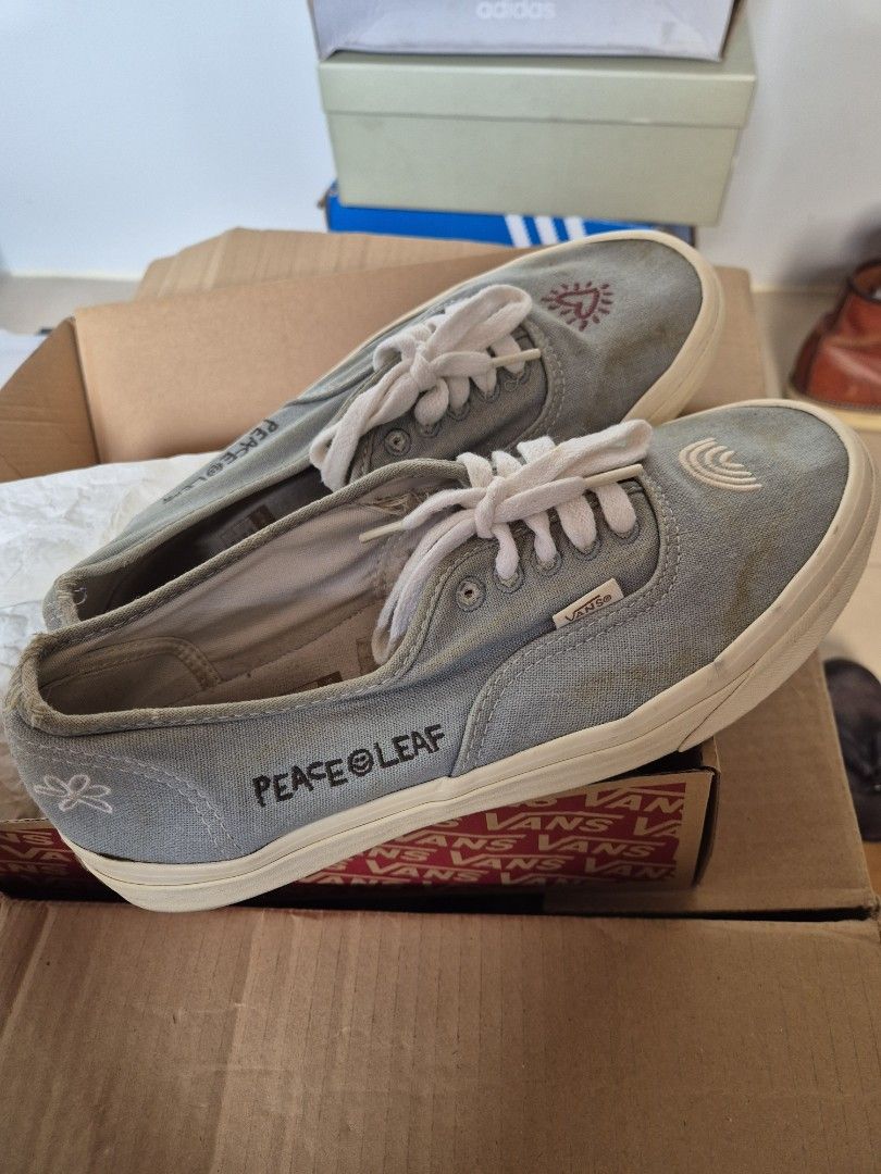 Vans Authentic Peace x Leaf Light Blue Canvas Sneakers (Category: Sneakers) located in Manila. Submitted by markpim (Listing ID 1441183296, Image 3). Description: - Light blue Vans Authentic sneakers - Collaboration with Peace x Leaf - Features embroidered details on side and heel - Lace-up closure - Canvas upper - Classic waffle sole.