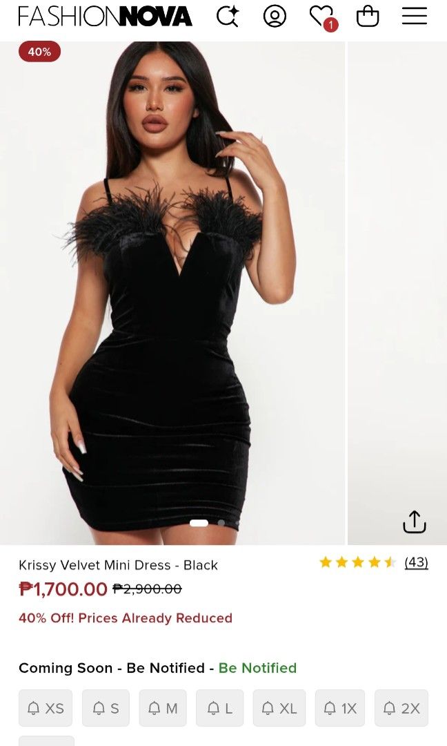 Velvet Mini Dress - Black (Category: Evening dresses & gowns) located in Quezon City. Submitted by happy.cutie888 (Listing ID 1441283667, Image 3). Description: SHEIN FASHION NOVA Black Velvet Mini Dress Size: Medium on Tag Bust: V-Cable Design Waist: 28-30 Length: 19 Zipper Back Ornament front Bust.