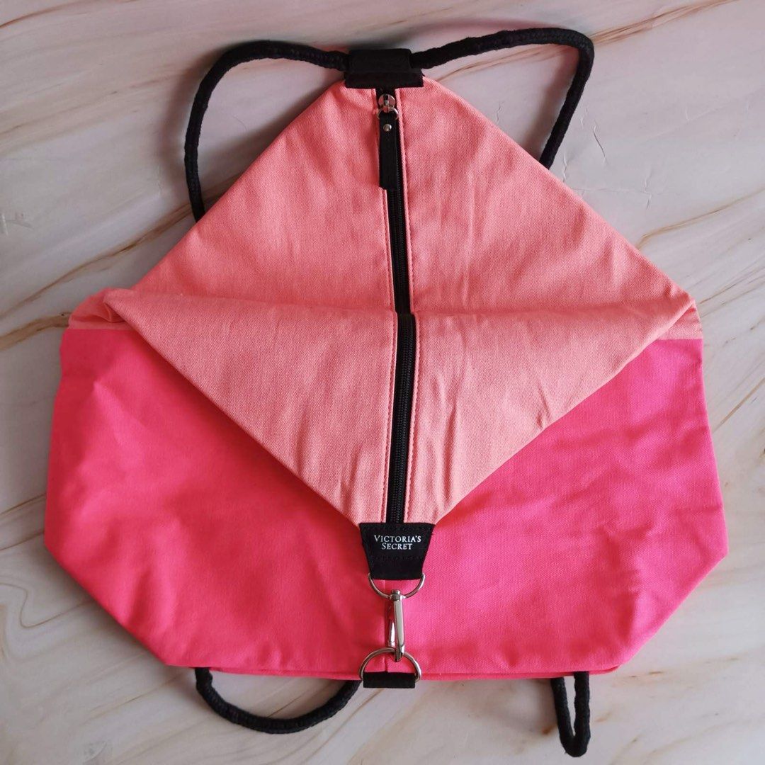 Victoria's Secret Pink Beach Canvas Drawstring Backpack Bag (Category: Backpacks) located in Quezon City. Submitted by toyalaine (Listing ID 1441333535, Image 3). Description: - Durable rope straps - Ideal for beach, gym, or everyday use - Super cute and functional design - Never been used but needs washing due to long storage; no more plastic or original packaging.