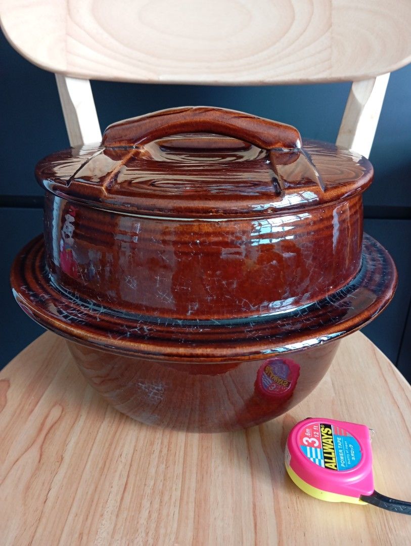 Vintage Brown Ceramic Pot with Lid