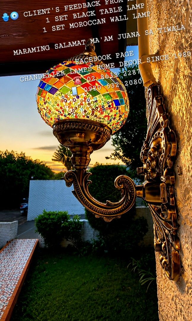 Wall lamp Moroccan mosaic turkiye style (Category: Lighting) located in Antipolo. Submitted by homelightingtrading (Listing ID 1441200247, Image 1). Description: 🪬🧿"Amazing feedback from our client in Marikina City! They loved their black table lamp and Moroccan wall lamp. Thank you so much, Ma'am Juana, for your trust! 🙏 #ClientFeedback #HomeDecor #Lamps".