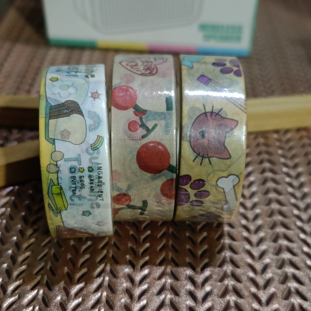 Washi Tape - Bread, Cherry, Cat Designs (New) (Category: Craft Supplies & Tools) located in Cainta. Submitted by stationerydestash (Listing ID 1441361952, Image 1). Description: ₱55 each from various brands middle: powerpuffyy.