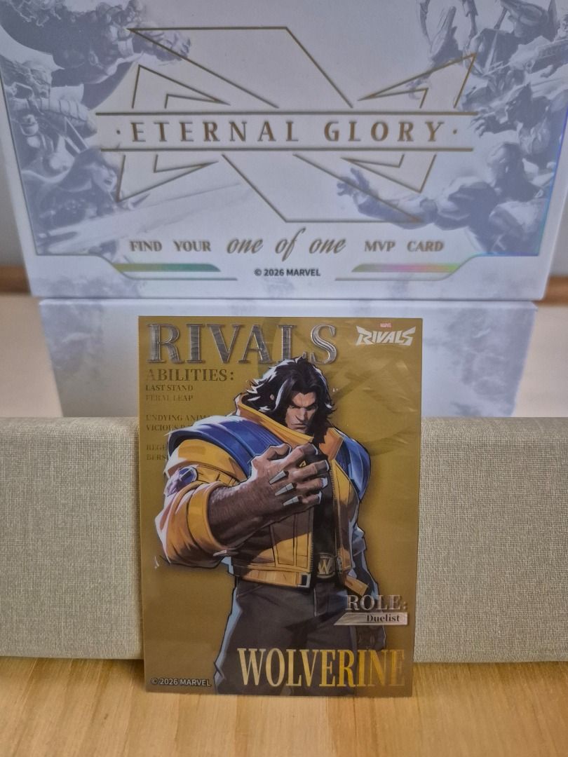 WOLVERINE - Marvel Rivals Eternal Glory 2026 (CARDFUN) (Category: Comics & Manga) located in Quezon City. Submitted by fran_laufeyson (Listing ID 1441218501, Image 1). Description: WOLVERINE: - "Hero Debut" series - Brand new - Protective film has not been removed 📍 Shipping from Quezon City 📦 Can do SDD via Lalamove or Grab within Metro Manila 📸 Additional photos available upon request.