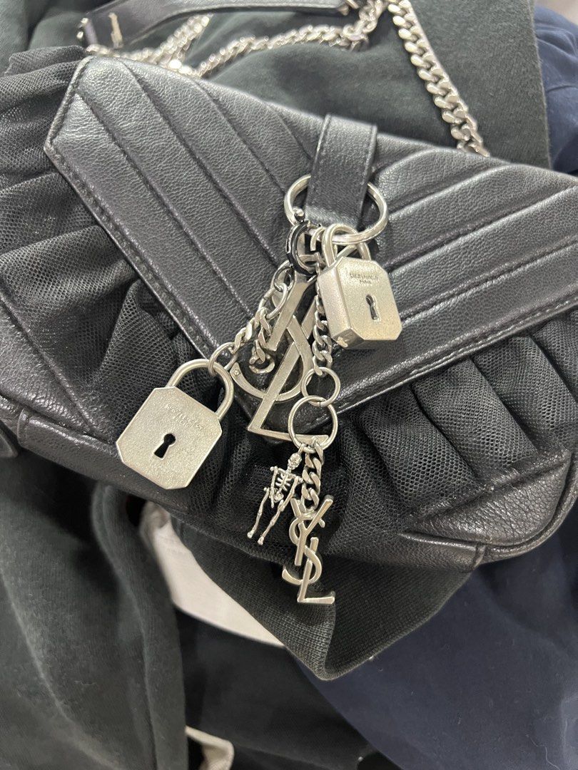 YSL (Category: Luxury Bags & Wallets) located in Bacolod City. Submitted by novymae23 (Listing ID 1441159416, Image 3). Description: YSL Goatskin Tulle Chevron Monogram Classic Baby Punk Chain Bag Black Size Small Excellent Condition.
