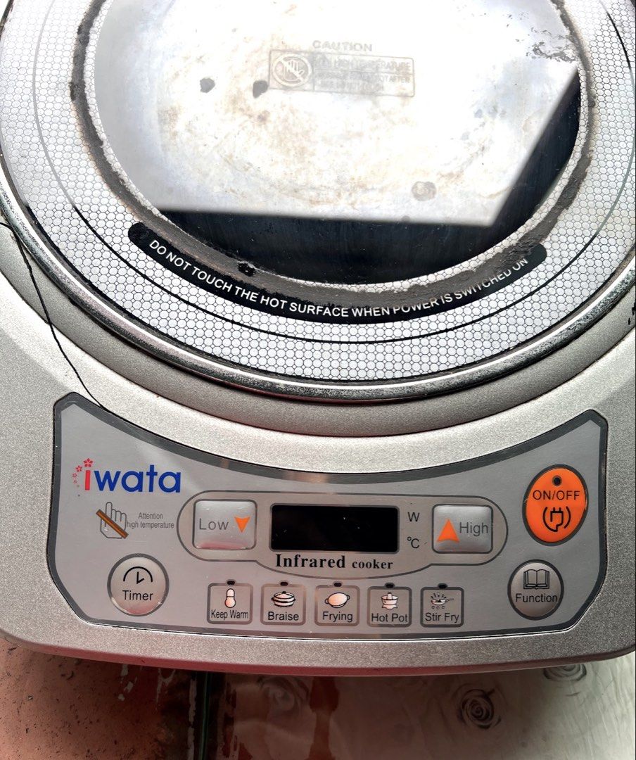 : Iwata Ceramic Cooker CM-12A1 (As-Is Condition) (Category: Cookers) located in Malabon City. Submitted by limbizkit247 (Listing ID 1442992409, Image 2). Description: Selling an Iwata Single Burner Ceramic/Infrared Cooker (Model: CM-12A1, 2000W Max). PLEASE NOTE: Selling this As-Is / For Parts or Repair. The internal heating element and electronics still turn on and work, but the outer housing/top cover is damaged, and the manufacturer does not s