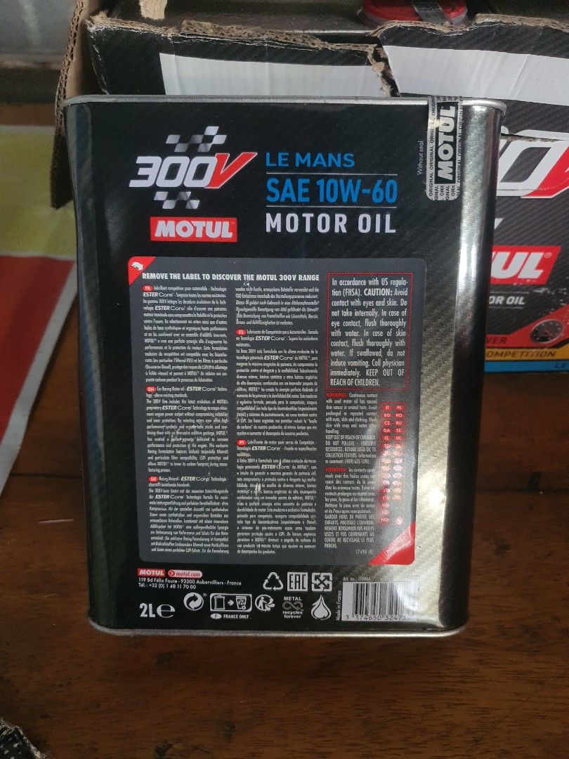 ‼️ MOTUL OIL FOR SALE ‼️ (Category: Maintenance Fluids and Filters) located in Las Pinas. Submitted by amcsss (Listing ID 1442994448, Image 2). Description: LAS PIÑAS AREA shipping thru lalamove! gcash payment only! 🏁 Motul 300V Le Mans 10W-60 (2 Liters) ✅ 100% Genuine Motul ✅ Ester Core Technology ✅ Premium Racing Engine Oil ✅ SAE 10W-60 ✅ Suitable for high-performance, turbocharged, supercharged, and tuned gasoline or diesel engines ✅ Excellen