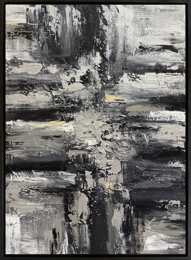 Abstract Painting "Where Darkness Breaks" (Category: Art & Prints) located in Quezon City. Submitted by obranitian (Listing ID 1442988635, Image 3). Description: Size: 80 x 60 cm Acrylic paint with varnish finishing On stretched black floating frame With COA Ready to Display Pm me for details..