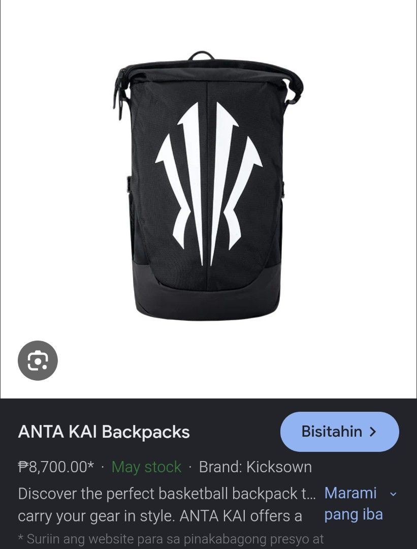 ANTA Kai Kyrie Irving Backpack (Category: Backpacks) located in Baguio. Submitted by baguiopinethrift (Listing ID 1443070587, Image 1). Description: ANTA Kai Kyrie Irving Backpack Waterproof Excellent Condition With Padded Laptop Compartment Price: 2.5k Loc: Baguio Open for Shipping Pm For other details.🙂.