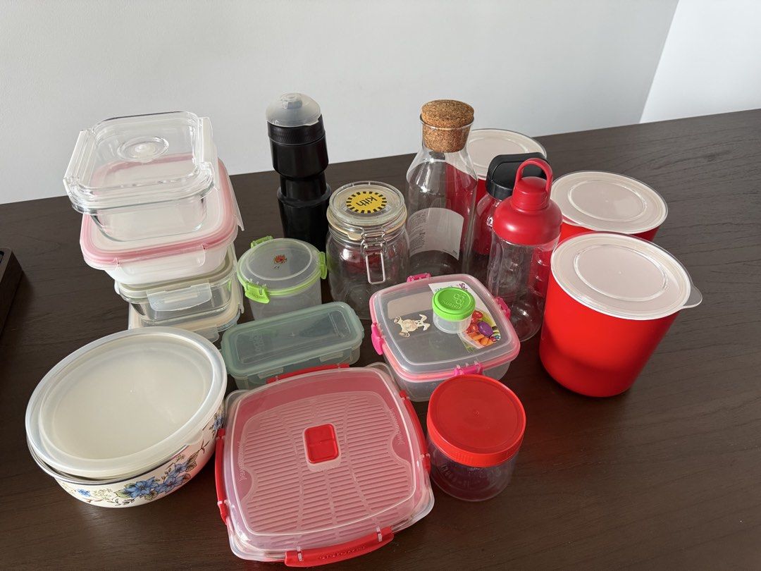 Assorted Food Storage Containers and Jars Tupperwares