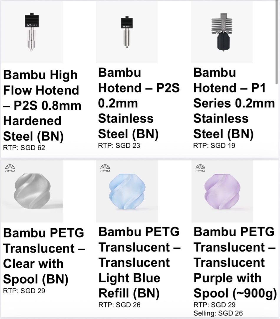 Bambu & SunLu 3D Printer Filament, Hotends, SEGA Mat, Philips LED