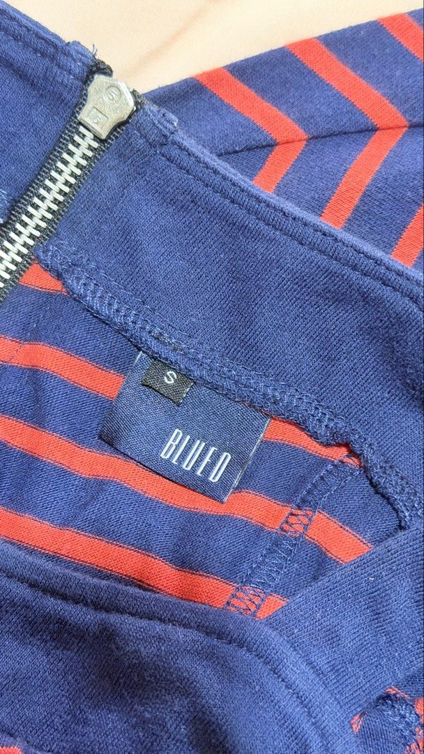 Blueo Striped Dress Size S (Category: Dresses) located in Manila. Submitted by hellokittyjhoe (Listing ID 1442978107, Image 2). Description: - Chic navy blue dress with eye-catching red stripes. - Comfortable stretchy fabric for a great fit. - Convenient zipper closure at the back. - Ideal for everyday casual wear. - Fits a size Small (S)..