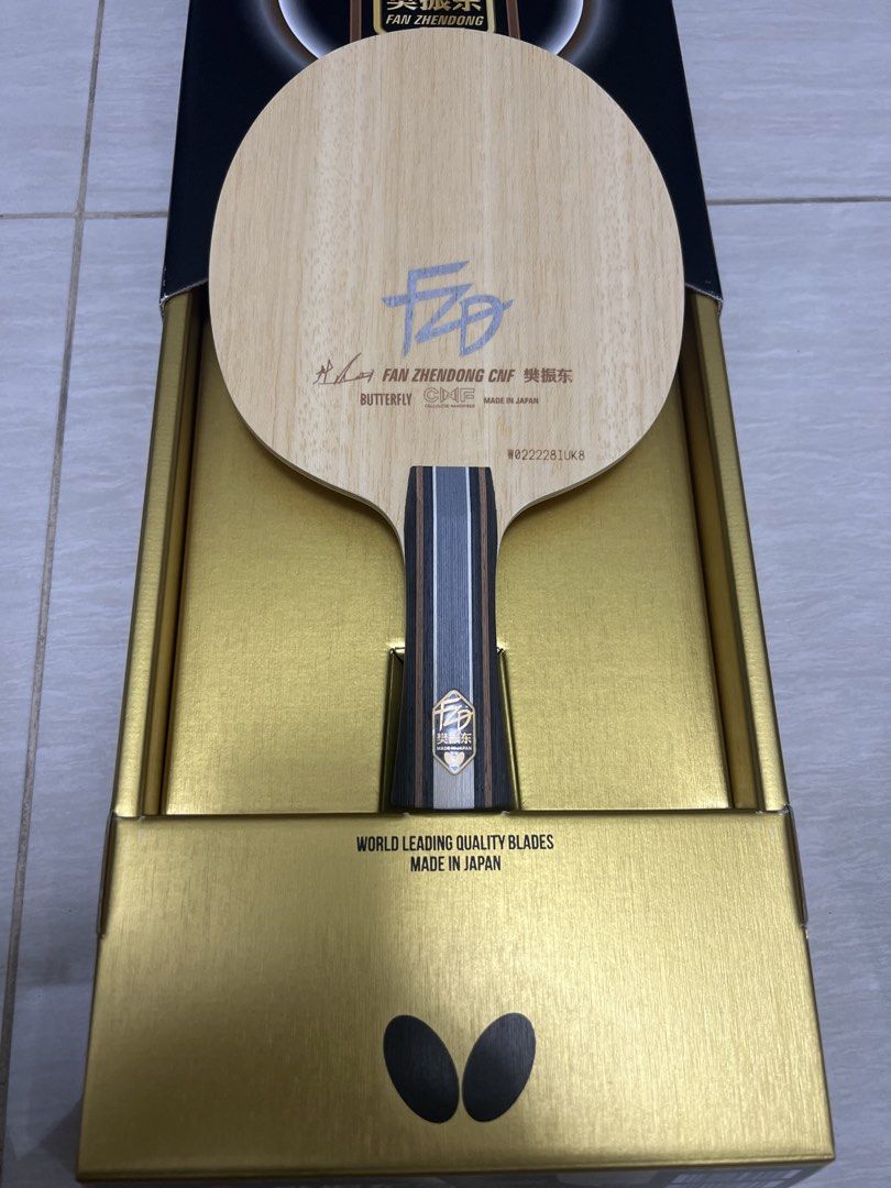 Butterfly Fan Zhendong CNF Table Tennis Blade Made in Japan (Category: Racket & Ball Sports) located in Singapore. Submitted by phichua (Listing ID 1443087900, Image 2). Description: - Butterfly Fan Zhendong CNF Table Tennis Blade - World-leading quality - Made in Japan - Comes in original packaging.