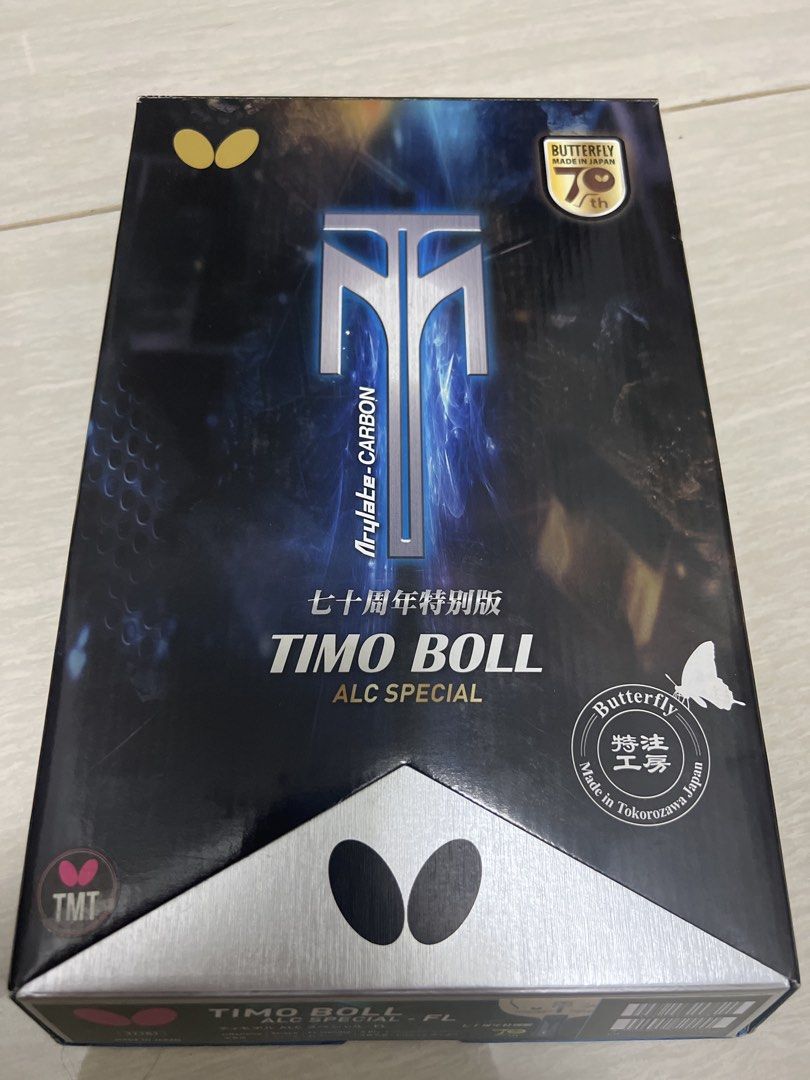 Butterfly Timo Boll ALC Special 70th Anniversary Edition (Category: Racket & Ball Sports) located in Singapore. Submitted by phichua (Listing ID 1443088408, Image 1). Description: - Butterfly Timo Boll ALC Special Table Tennis Blade - 70th Anniversary Edition sealed - Made in Japan - High quality for serious players - Comes in original packaging.