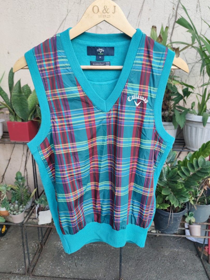Callaway X Series Golf Vest (Category: Vests) located in Pasig City. Submitted by ftwind (Listing ID 1443032848, Image 1). Description: - Callaway X Series Golf Vest - Color: Teal Blue with Plaid Front Panel - Style: V-neck, Sleeveless - Warmsport Technology - Ideal for layering on the golf course during rainy golf days.