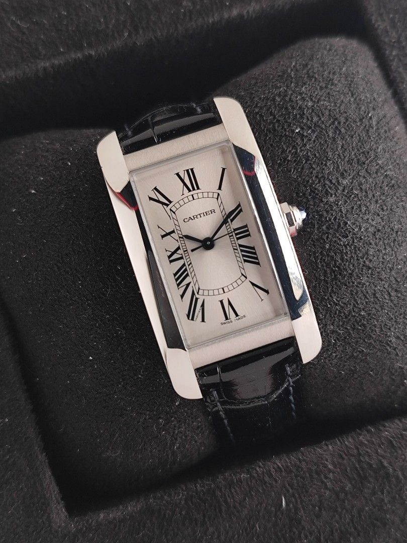 Cartier Tank Americane Medium (Category: Luxury Watches) located in San Juan City. Submitted by MW_888 (Listing ID 1442949223, Image 3). Description: Cartier Tank Americane Medium Automatic 22mm x 41mm Circa 2019 Ref 3971 9/10 condition Inclusions: watch, original leather strap with original Cartier buckle and watch case *watch is verified on Cartier Care *photo reference on 6.5" wrist 320k.