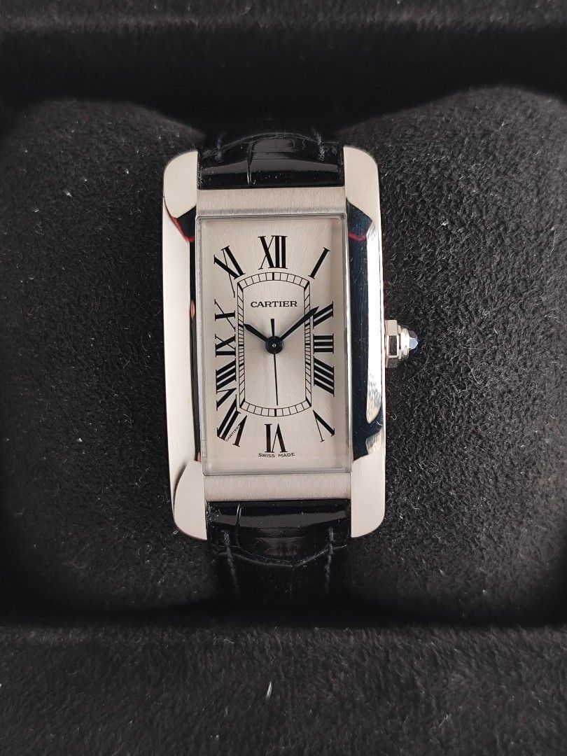 Cartier Tank Americane Medium (Category: Luxury Watches) located in San Juan City. Submitted by MW_888 (Listing ID 1442949223, Image 2). Description: Cartier Tank Americane Medium Automatic 22mm x 41mm Circa 2019 Ref 3971 9/10 condition Inclusions: watch, original leather strap with original Cartier buckle and watch case *watch is verified on Cartier Care *photo reference on 6.5" wrist 320k.