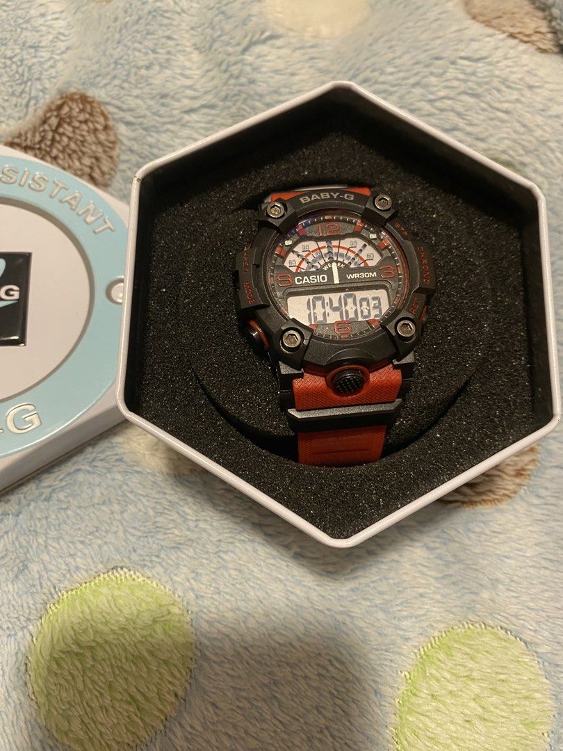 Casio Baby-G WR30M Watch (Category: Women's Watches) located in Manila. Submitted by robinhood123_134 (Listing ID 1442944277, Image 1). Description: - Baby-G watch by Casio - Stylish black and red colorway - Water resistant up to 30 meters - Dual display: digital and analog hands - Comes with original box - Authentic Made in Japan quality.