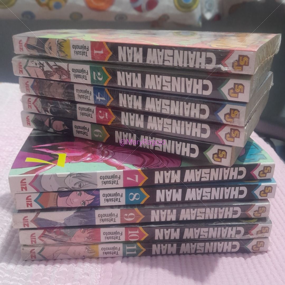 Chainsaw Man EN (Bundle) (Category: Comics & Manga) located in San Mateo. Submitted by marg607 (Listing ID 1443123509, Image 1). Description: Chainsaw Man Manga Bundle (Eng) ALL IN (Negotiable! Send me your offers) Selling my original CSM collection. All English volumes were bought straight from FULLY BOOKED and NATIONAL BOOK STORE (no discounts, guaranteed official PH releases). 🎁 Inclusions: - English Volumes 1-2, 4-11 (Missing Vol 3) - FREE V