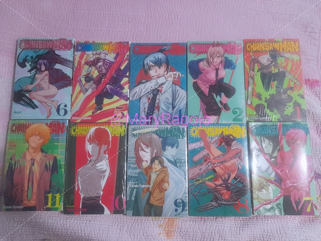 Chainsaw Man EN (Bundle) (Category: Comics & Manga) located in San Mateo. Submitted by marg607 (Listing ID 1443123509, Image 2). Description: Chainsaw Man Manga Bundle (Eng) ALL IN (Negotiable! Send me your offers) Selling my original CSM collection. All English volumes were bought straight from FULLY BOOKED and NATIONAL BOOK STORE (no discounts, guaranteed official PH releases). 🎁 Inclusions: - English Volumes 1-2, 4-11 (Missing Vol 3) - FREE V