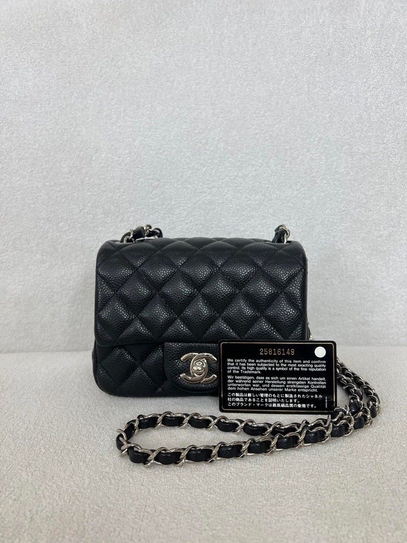 FASTBREAK! Chanel Classic Flap Mini Square Bag Black Caviar Leather (Category: Luxury Bags & Wallets) located in Rizal. Submitted by iamrissa (Listing ID 1443026049, Image 2). Description: - Authentic Chanel Mini Flap Bag - Color: Black - Material: Caviar Leather - Hardware: Silver - Features: Classic quilted design - Includes: Authenticity Card, dustbag, provided box, Entruphy certificate - Versatile: Ideal for evening events or everyday use - C