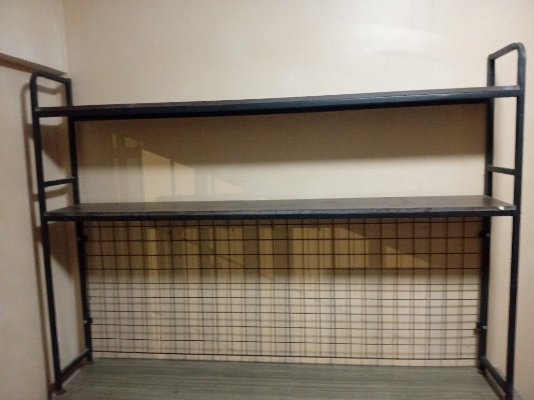 Computer/study table with desk hutch (Category: Tables & Sets) located in Manila. Submitted by boniboniboni (Listing ID 1443057264, Image 1). Description: 140x74x60 thick wood table with 135x20x90 two layer desk hutch.