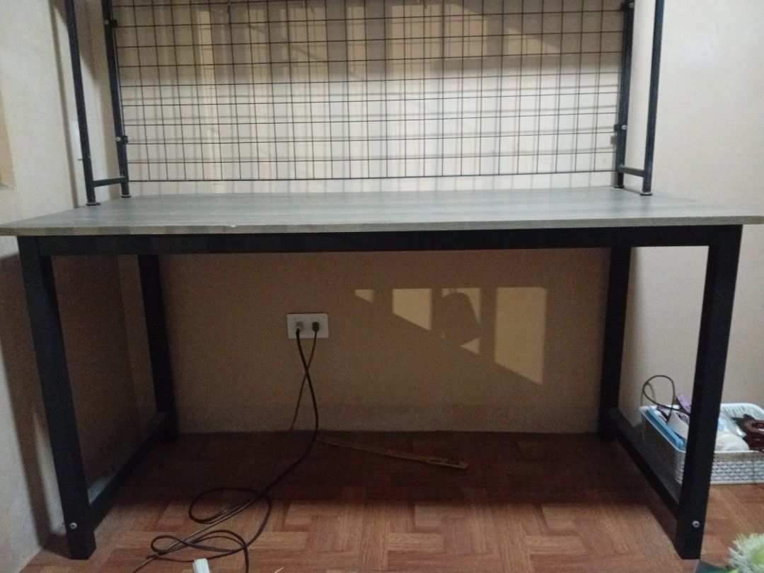 Computer/study table with desk hutch (Category: Tables & Sets) located in Manila. Submitted by boniboniboni (Listing ID 1443057264, Image 2). Description: 140x74x60 thick wood table with 135x20x90 two layer desk hutch.